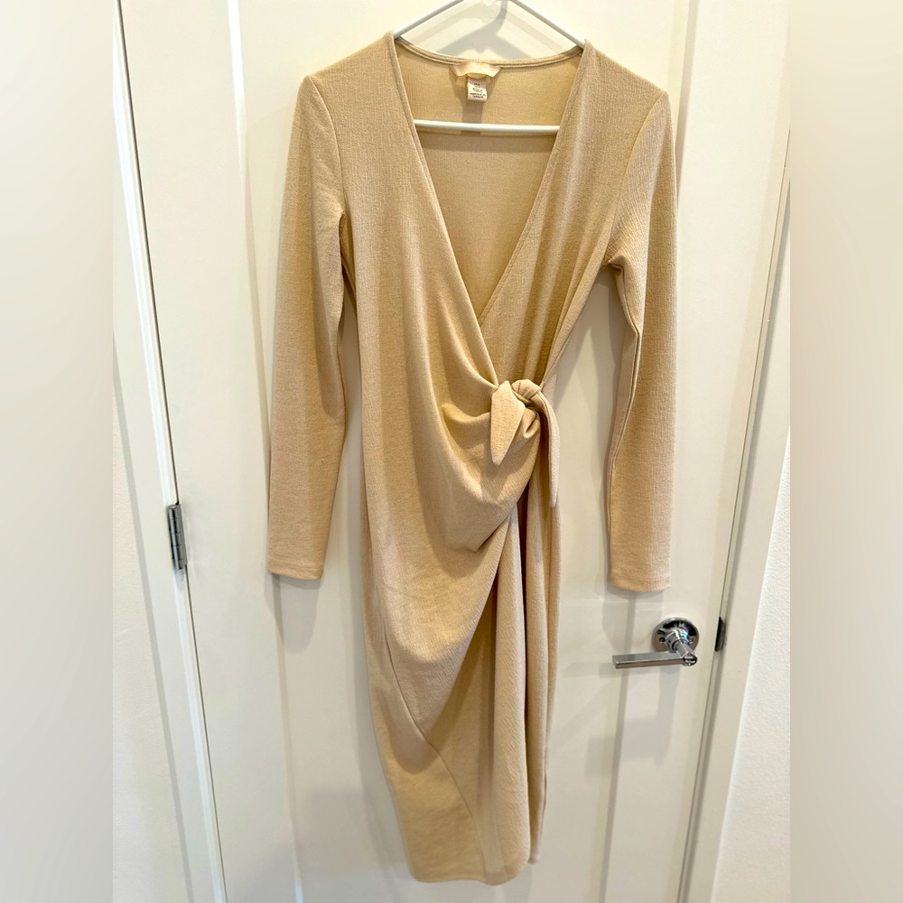 HM cream color wrap dress, size S